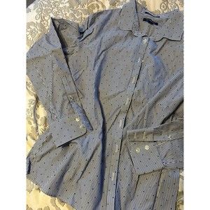 Lands End No Iron Blue and White Striped Button Down